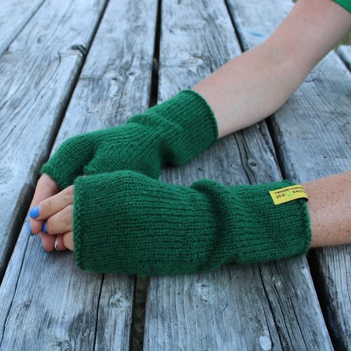 Mitaines tricotées en vert émeraude, moufles en mohair, gants extra longs