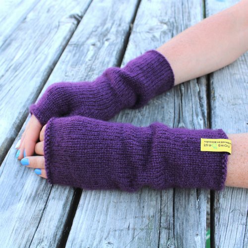 Mitaines tricotées en violet, moufles en mohair, gants extra longs