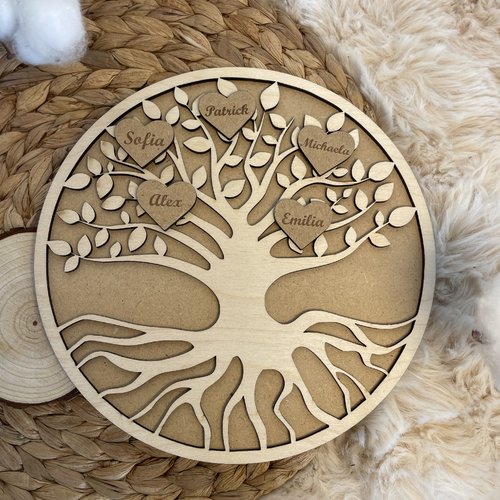 Arbre de vie en bois - décoration familiale personnalisée avec prénoms gravés - chevalet en bois