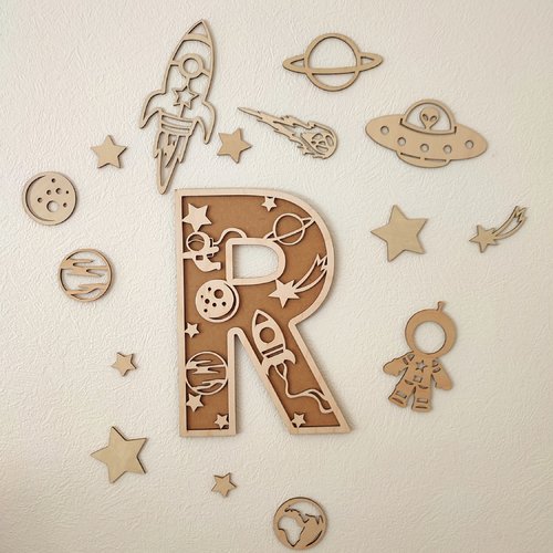 Lettres en bois - thème espace : prénom en bois pour décoration de chambre, cadeau personnalisé