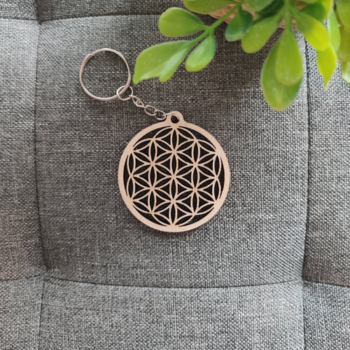 Porte-clé en bois fleur de vie