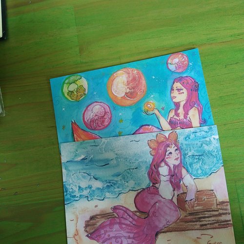 Lot de 2 cartes postales sirènes a6