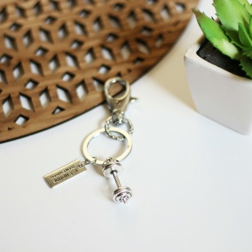 Porte clés breloque message et haltère