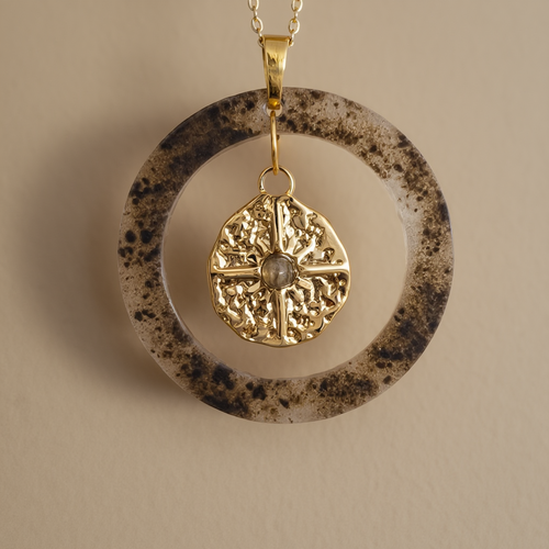 Collier pendentif béton & agate | haloona – solstice éthéré