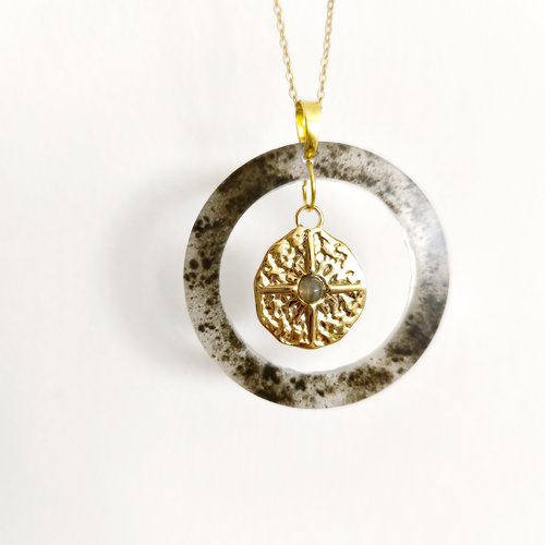 Collier pendentif béton & agate | haloona – solstice éthéré