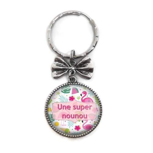 Porte-clés flamant rose "une super nounou" cadeau nounou, nourrice, assistante maternelle