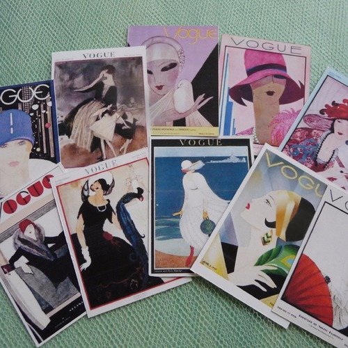 Stickers retro : 10 petites vignettes anciennes couvertures magazine "vogue"