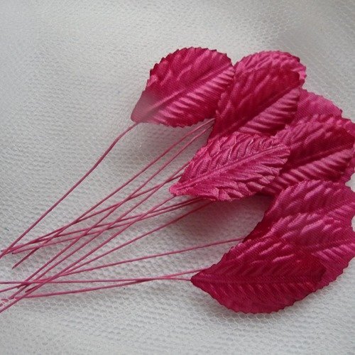 12 petites feuilles tissu satine, tige rigide, couleur rose, decoration florale, home-deco, collage