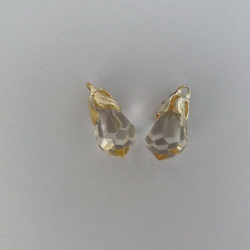 2 pendentifs perles gouttes en verre transparent - metal argente