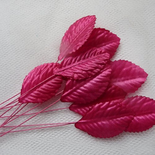 12 petites feuilles tissu satine, tige rigide, couleur rose, decoration florale, home-deco, collage