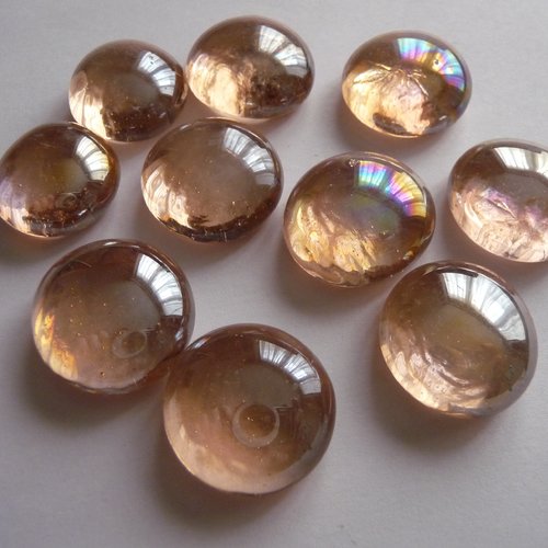 10 cabochons en verre, fond plat, couleur saumon