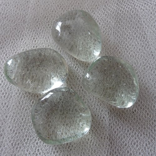 4 gros cabochons en verre, fond plat, couleur transparente