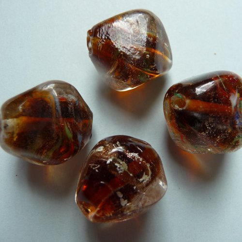 4 perles en verre forme losange, couleur marron - créations bijoux