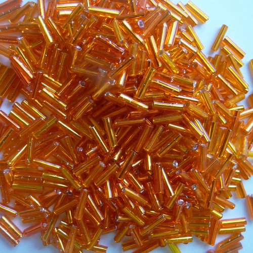 50 g perles de rocailles-tubes couleur orange - bijoux, broderie, customisation, créations textiles