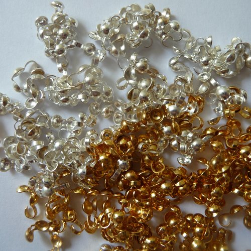 200 cache-noeuds en métal doré et argenté - diamètre 4 mm - apprêts, fournitures bijoux, créations bijoux