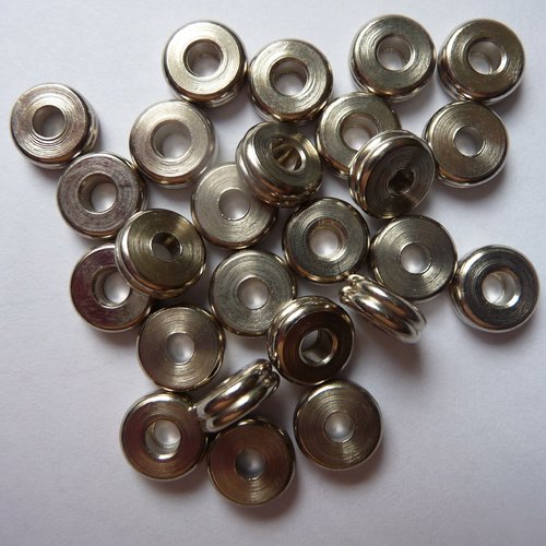25 perles séparateurs intercalaires en métal argenté - 9 mm - apprêts, fournitures bijoux, créations bijoux, diy