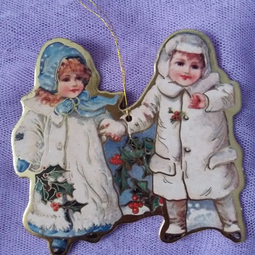 Décoration noël à suspendre - découpe carton enfants victoriens (n° 1)