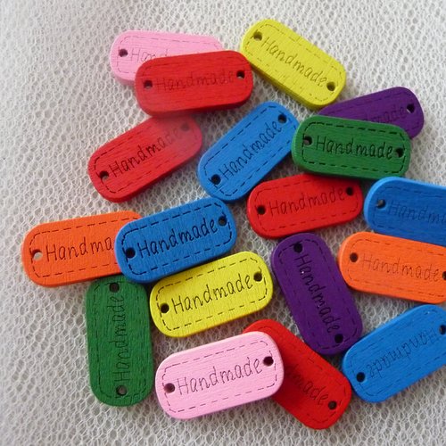 Plaques "handmade" adhesives  en bois pour scrapbooking, embellissements, loisirs creatifs