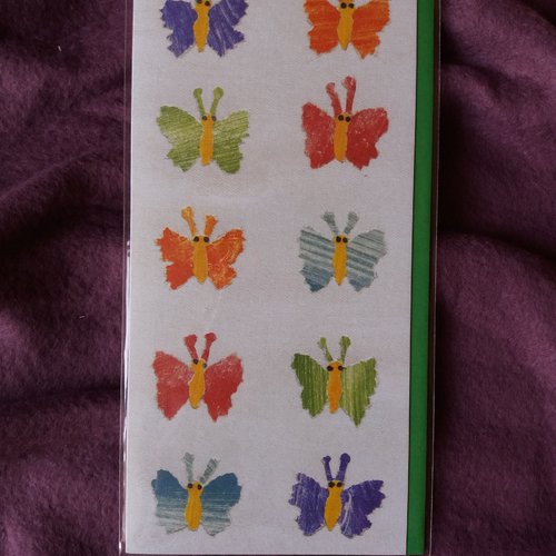 Carte double animal papillons, sans texte, avec enveloppe couleur verte - carterie, papeterie