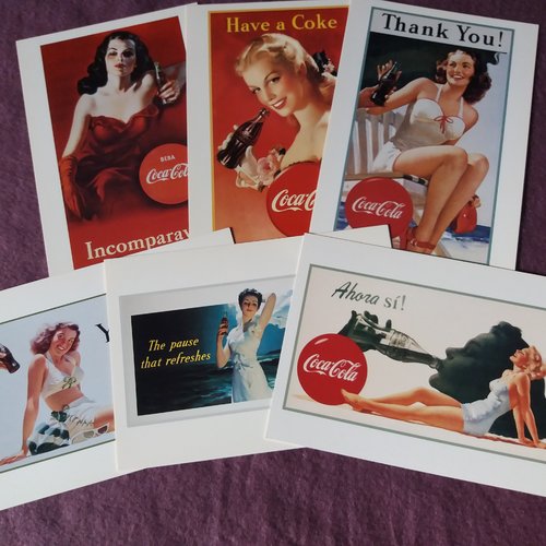 6 cartes postales coca cola  (lot 3) - carterie, papeterie, collections