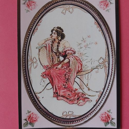 Sticker  autocollant jeune femme rétro robe rouge - carterie, papeterie, home-déco, loisirs créatifs