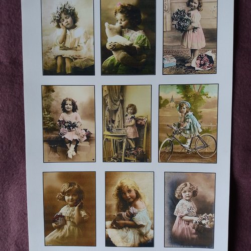 Planche adhésive illustrations enfants rétro couleur sépia - réf. 1 - images vintage, décoration, carterie, papeterie, home-déco