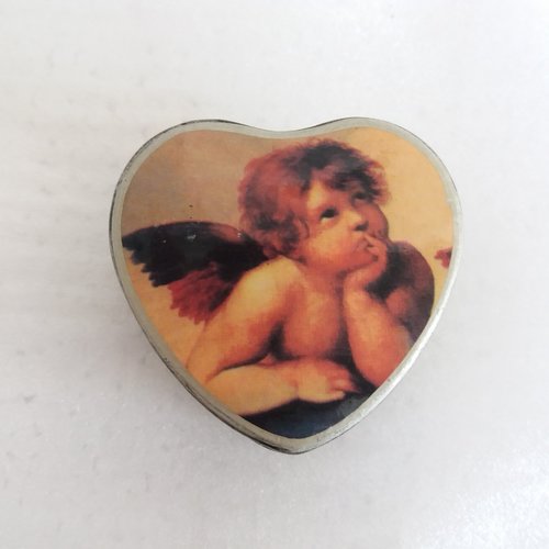 Petite boîte laquée noire, forme coeur, illustration ange - rangement, présentation bijoux, petit coffret
