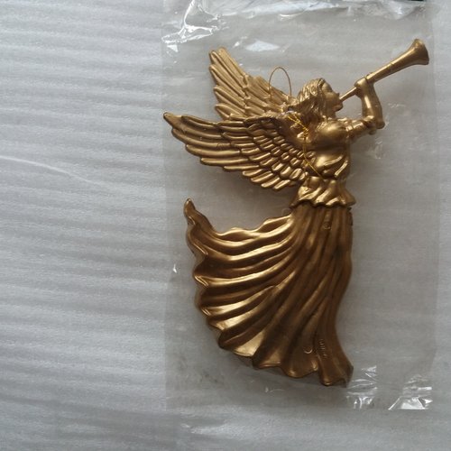 Ange musicien doré à suspendre n° 4 - 13 cm x 9 cm - décorations noël - embellissements,