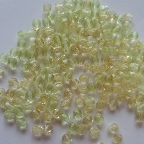 190 perles en verre, à facettes - 4 mm - couleur jaune (2 tons) - bijoux, broderie, customisation,