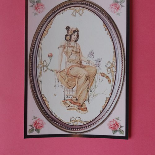 Sticker  autocollant jeune femme rétro robe jaune - carterie, papeterie, home-déco, loisirs créatifs