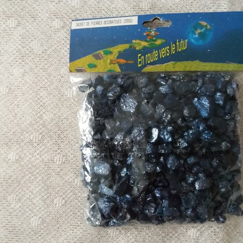 Sachet  200 g de pierres décoratives bleu nuit métalisées - occasions festives, décoration maison, art floral,