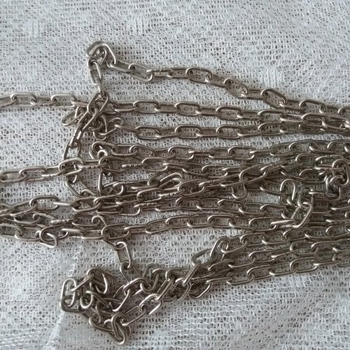 2,5 m chaîne métal argenté, maillons 1 cm x 2 mm environ - loisirs créatifs, décoration, bricolage, ...