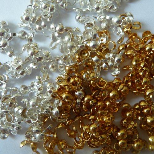 200 cache-noeuds en métal doré et argenté - diamètre 4 mm - apprêts, fournitures bijoux, créations bijoux