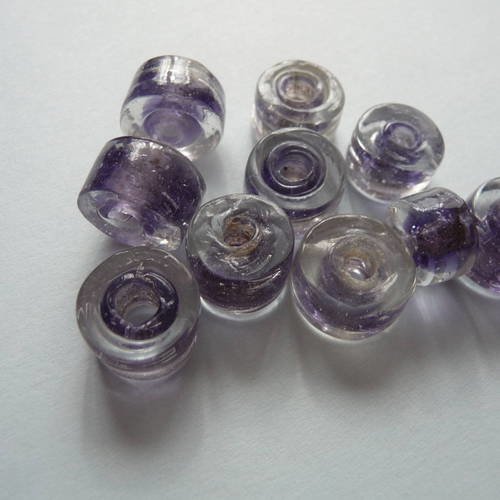 Perles bleues - lot de 10 perles artisanales en verre, bicolores bleu / transparent 