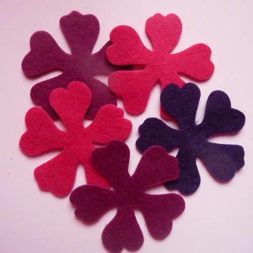 Ensemble de 5 grosses fleurs en feutrine tons rose / violet - customisation