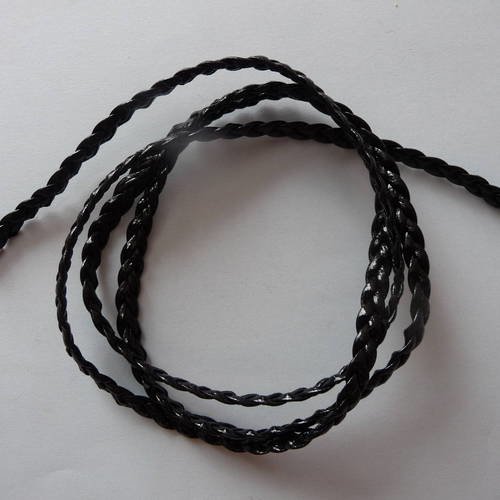 Collier tresse noire matiere synthetique, embouts  metal argente