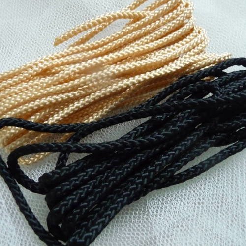 Lot de 2 cordons tresses couleurs jaune/beige et noir 