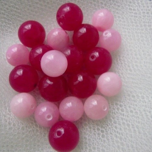 20 magnifiques  perles en pierre naturelle, couleurs rose clair et fuchsia