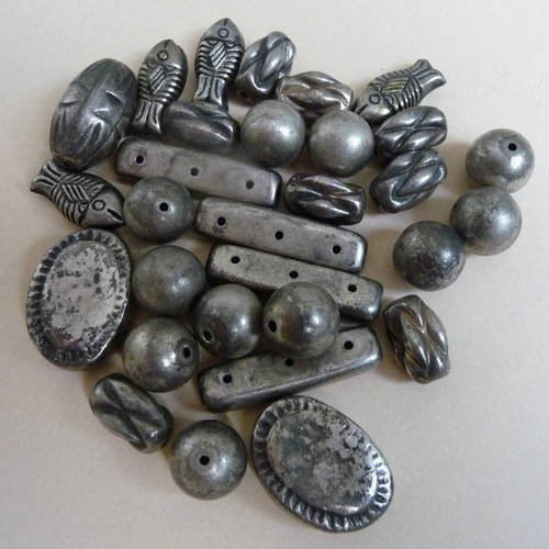 Lot de perles fantaisie  aspect metal argente vieilli