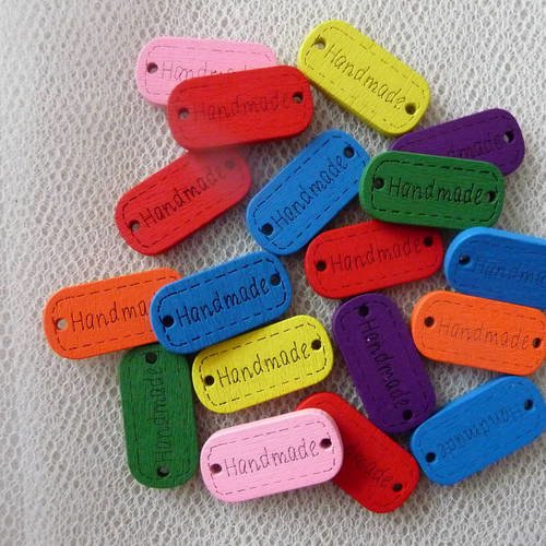 Plaques "handmade" adhesives  en bois pour scrapbooking, embellissements, loisirs creatifs