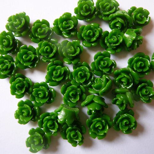 Lot de 35 petits cabochons fleurs roses en plastique couleur vert kaki