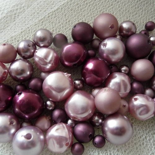 Perles nacrees roses, mauves et violettes - assortiment de perles plastique camaieu de violet/rose