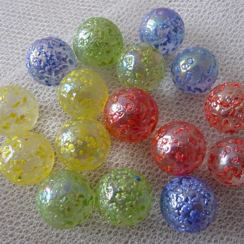 Melange 16 billes de verre tachetees - diametre 1,5 cm 