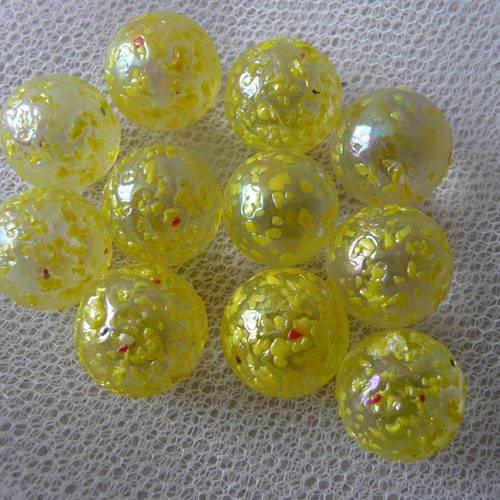 10 billes de verre tachetees jaune - diametre 1,5 cm 