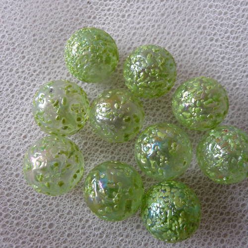10 billes de verre tachetees vert - diametre 1,5 cm 