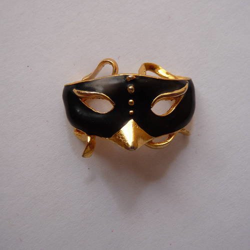 Breloque masque venitien noir et metal dore 