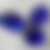 3 gros cabochons en verre, fond plat, couleur bleue 