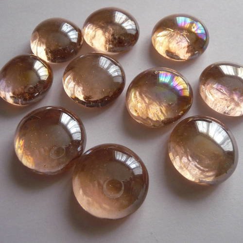 10 cabochons en verre, fond plat, couleur saumon 