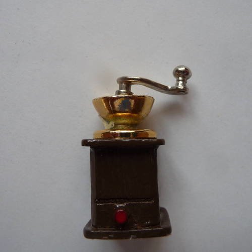 Objet  miniature : petit moulin a cafe marron et dore - 35 mm x 15 mm - home deco, arts plastiques, deco