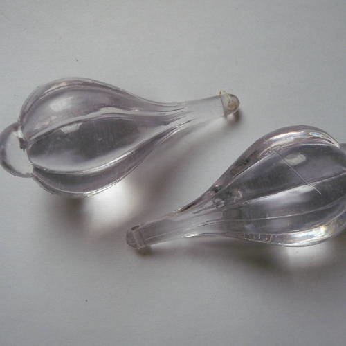 2 grosses perles pampillles forme goutte, en plastique transparent - bijoux, décoration, embellissements, customisation